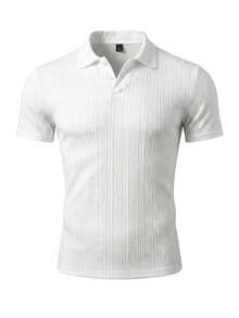 Gym Rark Men's Geometric Textured Short Sleeve Sports Polo T-Shirt - White - View 1