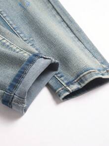 Manfinity Roughcore Men's Slim Fit Ripped Pocket Casual Denim Jeans Men Ripped Jeansstreetwear Jeans - Light Wash - View 7