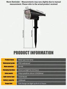 Solar-Powered Outdoor 7-Led Spotlights For Tree & Landscape, Waterproof Ip65 Dual Use Spotlight, Suitable For Courtyard, Landscape, Statue, Fountain, Lawn, Garden, Outdoor Ultra-Bright Landscape Lawn Light,  Halloween Christmas Thanksgiving Gift - black - View 2