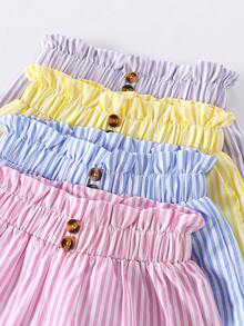 Tween Girls Multi-Color Striped Shorts, Simple Versatile Casual Striped 4-Piece Set, Summer Shorts For Girls, Outfit - Multicolor - View 3