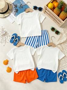 Set Musim Panas 6 Potong untuk Bayi/Balita (Laki-laki)! Motif Bintang Laut, Pohon Kelapa, dan Lemon Penuh Energi, Dipadukan dengan Warna Kontras yang Menyegarkan - MultiWarna - View 2