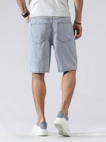 Manfinity Roughcore Men's Plus Size Letter Print Distressed Denim Shorts - Light Wash - View 2