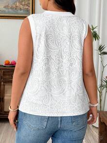 Weeklong Plus Size Summer Casual Faux Lace Print Tank Top - White - View 2