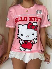 CovetEZ HELLO KITTY AND FRIENDS | SHEIN 女款字母卡通印花休閒百搭日常出遊短袖T恤 - 彩色 - 查看 6