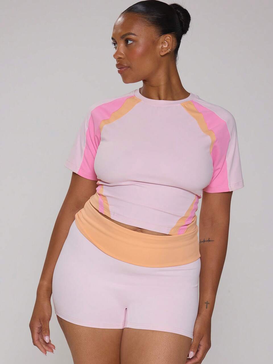 Sport Curve Pink And Orange Contrast Fitted Mini Shorts