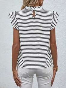 SHEIN Blusa con cuello alto, volantes y ribete de volantes para ropa de Año Nuevo - Blanco - Ver 2