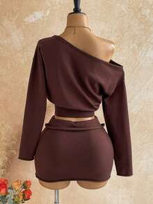 Soleia Autumn/Winter New Back To School Casual Vacation Western Beach Wedding Guest Outfit Graduation Brunch Women's Clothing St. Patrick's Day Spring Break Easter Music Festival Elegant Bohemian Tropical Elegant Orange Fringe Ribbon Women's Sweater 2-Piece Set - Brown - View 2