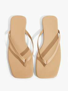 Grefit Chinelos básicos para mulher, simples e versáteis, com sola macia, sapatos de praia de dupla utilização para casa - Cáqui profundo - Ver 5