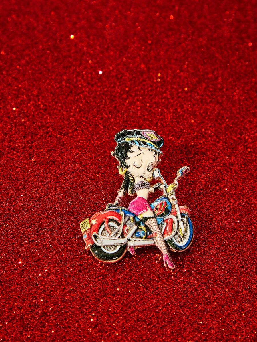 Betty Boop x SHEIN 1件新款創意卡通圖案胸針，IP聯名設計，可愛個性化，簡約大方，也可作為包包配飾與穿戴飾品 - 彩色 - 查看 1