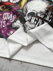 ROMWE MEN Prep Camisa polo de hombre con estampado de dibujos animados y rayas de colores contrastantes - Negro - Ver 4
