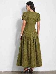 SHEIN Summer Elegant Solid Color Textured Dress - Army Green - View 2