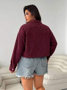 SHEIN EZwear 女款大尺碼長袖單排扣休閒酒紅色夾克 - 酒紅色 - 查看 2