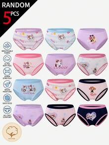 SHEIN [5pcs Random] 4-Season Random 5pcs Girls Toddler Multi-Color Cute Long-Eared Rabbit Simple Cute Girl Group Three Dancing Girls Multi-Color Multi-Pattern Cotton Printed Triangle Panties - Multicolor - View 5