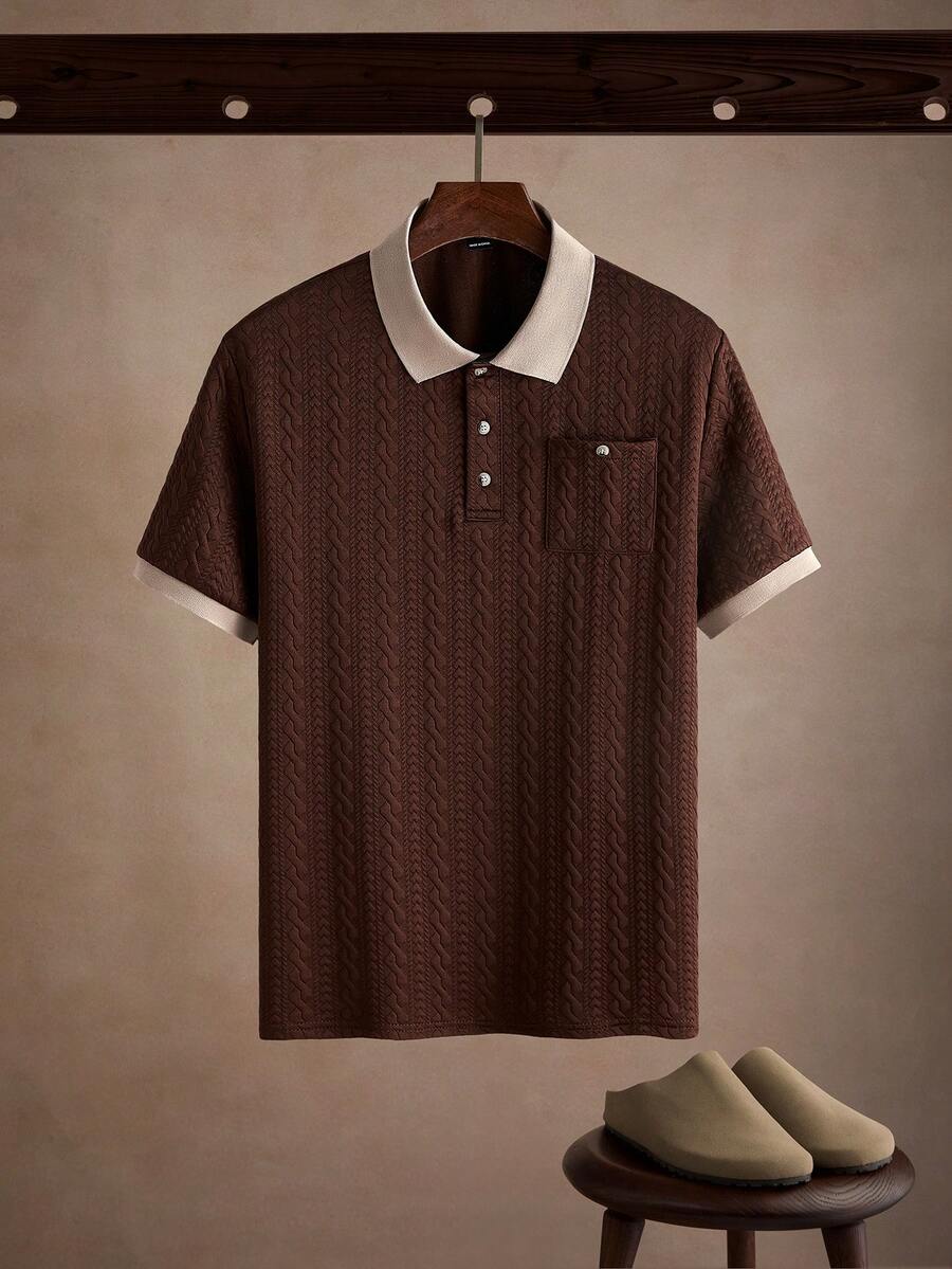 Core Aspect 男士 Polo 衫,針織鉤編面料,口袋 Polo 衫,復古休閒 Polo 衫,鈕扣 Polo 衫,老錢風,日常休閒,週末出遊,戶外活動,旅行冒險,輕鬆工作環境或半正式場合,男友/丈夫禮物,週年/生日禮物派對,夏季假期,新年,婚禮,情人節 - 咖啡棕 - 查看 1