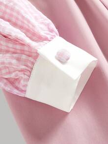 SHEIN Tween Girls Squishy Pink 2 In 1 Patchwork Peter Pan Collar Dress, Formal Casual Daily Outing Versatile Streetwear, Suitable For Any Occasion, Sister Outfit, Parent-Child Matching, Cute Girls Outfit, Primary School, Middle School - Pink - View 4