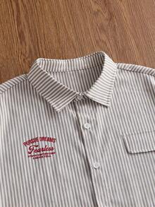 ESTAVOR Camisa casual de hombre con estampado de rayas, verano - Caqui - Ver 5