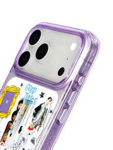 FRIENDS X SHEIN Pattern With Pattern Transparent Purple Mobile Phone Case, Anti-Drop Protective IPhone11-17 Mobile Phone Case - Multicolor - View 4