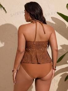 Swim Chiccia 2026 New Women's Spring/Summer Black Halter Triangle Bikini Set, Plus Size Beach Swimwear - Brown - View 2