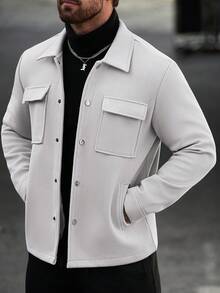Manfinity CasualCool 男士素色休閒長袖夾克，適合秋冬穿著 - 淺灰色 - 查看 6