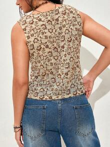 Nubod Plus Size Women's V-Neck Lace Fitted Versatile Everyday Top - Apricot - View 3