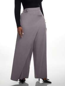 Radiana Plus Size Women's Autumn/Winter Fashion Elegant Versatile New 2 In 1 Design Grey Long Pants, Suitable For Commuting, Office, Workplace Fall - Grey - View 6
