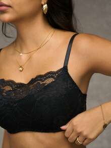 SHEIN Lencería Sujetador Bralette De Encaje Floral - Negro - Ver 5