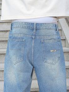 SHEIN Manfinity EMRG Pantalones cortos de mezclilla azul lavada talla grande para hombre, casuales y versátiles de 5 puntos - Lavado ligero - View 8