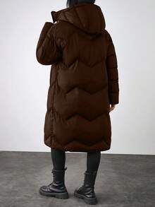 EURMUSE Hooded Puffer Jacket, Zip Front, Drawstring, Quilted, Side Pockets, Lightweight & Warm - Brown - View 2