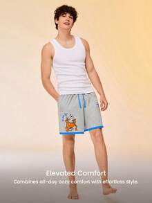 LUVLETTE Scooby-Doo Men's Soft Cotton Lounge Shorts Gray Color Block Sleep Shorts With Blue Trim & Cartoon Print Summer Pajamas Graphic - Grey - View 11