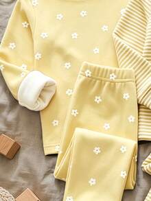 Random 3 Sets Send 2 Sets Cute Sweet Cartoon Floral Print, Mori Style, Baby Girl Casual Minimalist Slim Fit Round Neck Long Sleeve Long Pants Home Wear Set 4pcs, Suitable For Autumn/Winter, Tight Fit - Multicolor - View 6
