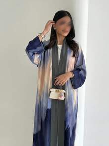 Yasmyna Damen Abaya aus gewebtem Satin mit digitalem Positionprint, Burnout-Effekt, langen Ärmeln, A-Linie, elegant, romantisch und dezent - Verschiedenfarbig - Übersicht 8