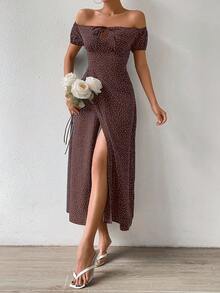 Breezaya 波點前綁帶露肩大腿開衩長洋裝女裝 - 彩色 - 查看 5