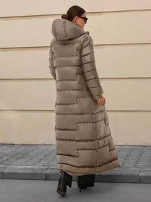 CLARA VERO Women Solid Color Zipper And Pocket Detailed Long Winter Coats - Beige - View 2