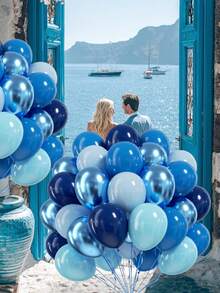 MINKOJA 30/40/53 Peças Balões de Látex Azul Metálico, Azul Pérola, Azul Marinho, Balões de Látex com Confete Conjunto para Decorações de Festa de Aniversário, Casamento, Formatura, Volta às Aulas, Dia dos Namorados, Aniversário - Style C - Visão 2