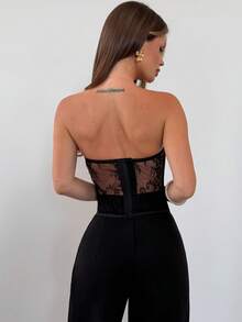 Firerie Women's Patchwork Floral Lace Fashion Sexy Shaping Bandeau Top Night Out Black Summer - Black - View 10