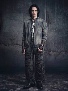Manfinity ZONE917 男士长袖休闲牛仔夹克，拉链前襟，秋季款 - 藍色 - 查看 3