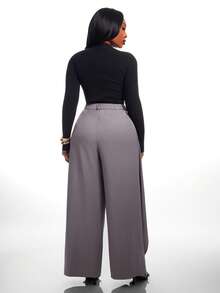 Radiana Plus Size Women's Autumn/Winter Fashion Elegant Versatile New 2 In 1 Design Grey Long Pants, Suitable For Commuting, Office, Workplace Fall - Grey - View 2