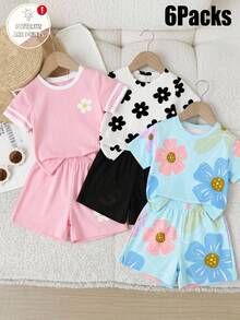 Set Young Girls' SS26 Vacation Casual Comfortable Fashion Series: Tie-Dye Colorful Relaxed Minimalist Short Sleeve T-Shirt And Loose Shorts - Multicolor - View 3