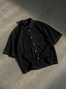 EASEVO Plus Size Men's Fashionable Short Sleeve Shirt, Spring/Summer, Vacation, Father's Day Gifts - Black - View 8