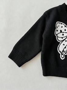 SHEIN 女嬰百搭休閒可愛黑色蝴蝶結圖案長袖秋冬毛衣 - 黑色 - 查看 7