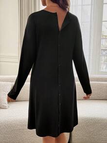 Slowluna Maternity Solid Color Casual Daily Wear Maternity Dress,Autumn Outfit For Women - Black - View 2
