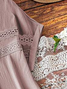 EMERY ROSE Vestido sin mangas de talla grande para mujer con unicolor y encaje calado - Rosa - Ver 7