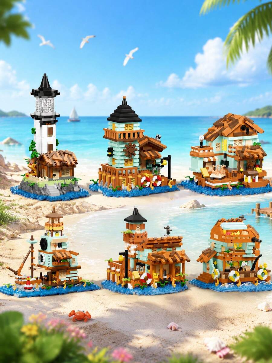 MINKOJA DIY Micro Landscape Lighthouse Fishing Hut Building Brick Kit, Cute Handmade Mini House Model, Tabletop Decoration, Perfect Holiday Gift - Multicolor - View 1