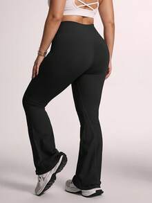 Velisys Velisys 2pcs Plus Size Flare Pants Black & Dark Brown Knit Seamless Crossover Waist Sexy New Style Suitable For Spring Summer Autumn Winter Outdoor Wear - Multicolor - View 2