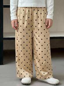 DAZY Polka Dot Colorblock Cuffed Cute Casual Long Pants For Young Girls Fall - Apricot - View 5