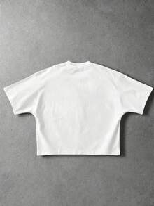 Manfinity EMRG Men Women Boxy Fit T-Shirt, 3D Towel Embroidery Letter Print, For Parties, Streetwear, Daily Wear, Gatherings, Vacations, Couples, Friends - White - View 2