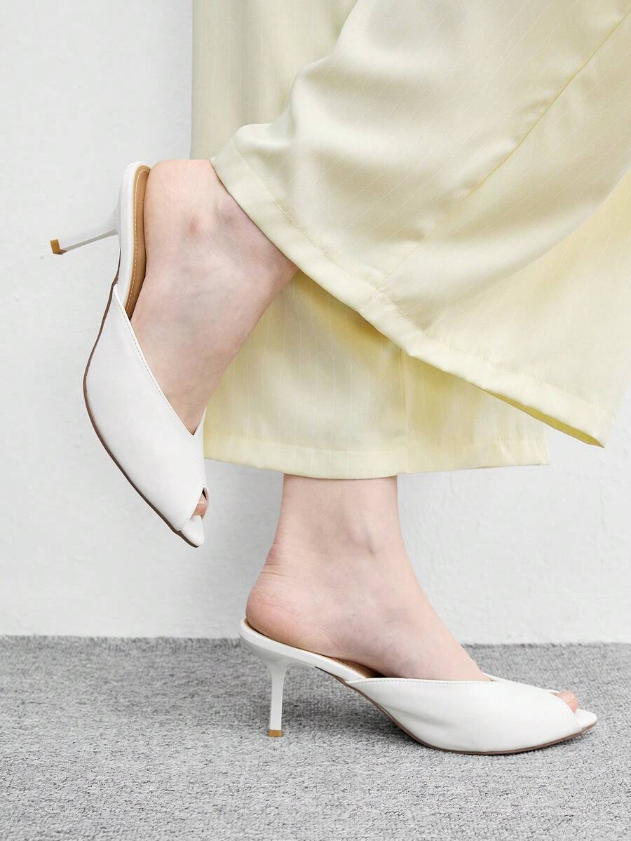 CUCCOO BIZCHIC Women's Spring And Summer New Classic Workplace Simple And Versatile Romantic Sexy Pointed Mules High-Heeled Sandals - White - View 1
