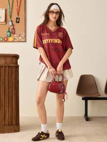 HARRY POTTER X SHEIN Women's Summer Casual Short Sleeve T-Shirt - Red - View 1