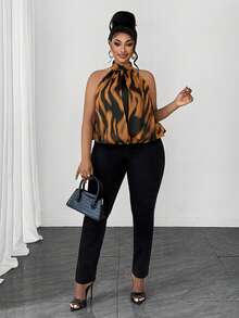 Maweii Plus Size Women's Black Casual Elegant Versatile Daily Wear Halter Neck Blouse Evening Party Summer - Multicolor - View 5