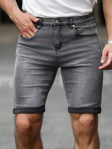 Manfinity Homme Men's Slim Fit Casual Denim Shorts With Pockets - Grey - View 6